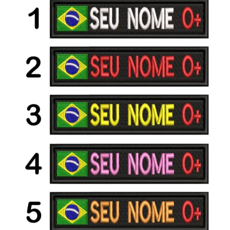 Patch Bordado kit com 3 unidades tarja tarjeta nome e tipo sanguíneo sutache