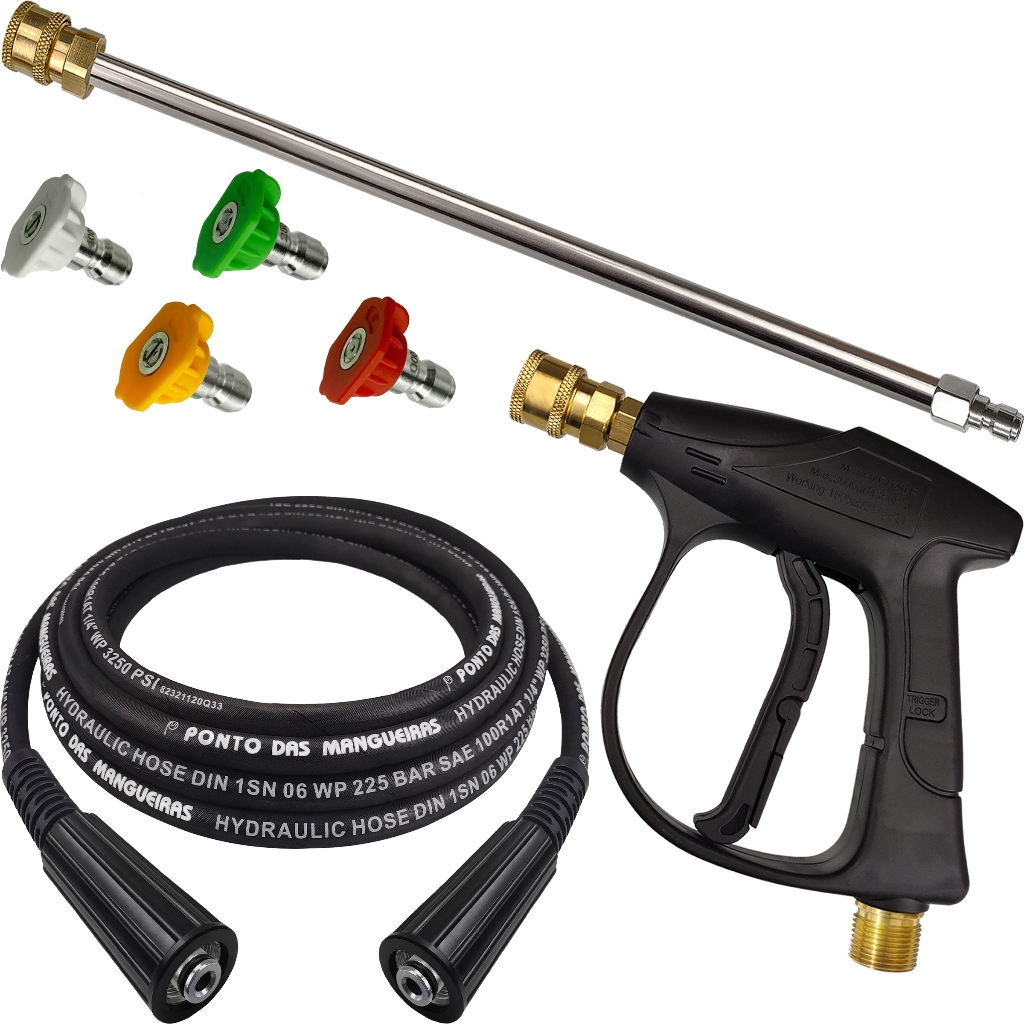 Pistola Bicos Coloridos Tubeira 40cm Mangueira Trama Aço Karcher HD 585 220V