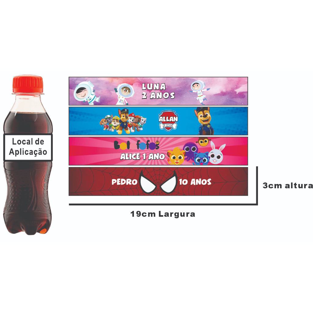 Etiqueta Adesiva Personalizada para garrafinhas de refrigerante (caçulinha)/garrafa de água 19x3cm em Oferta na Shopee