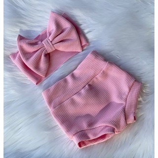 CONJUNTO BEBÊ#SHORT#TIARA#MENINA#PRINCESA#ROSA#KIT#LINDA#FOFURA#CALCINHA#LAÇO