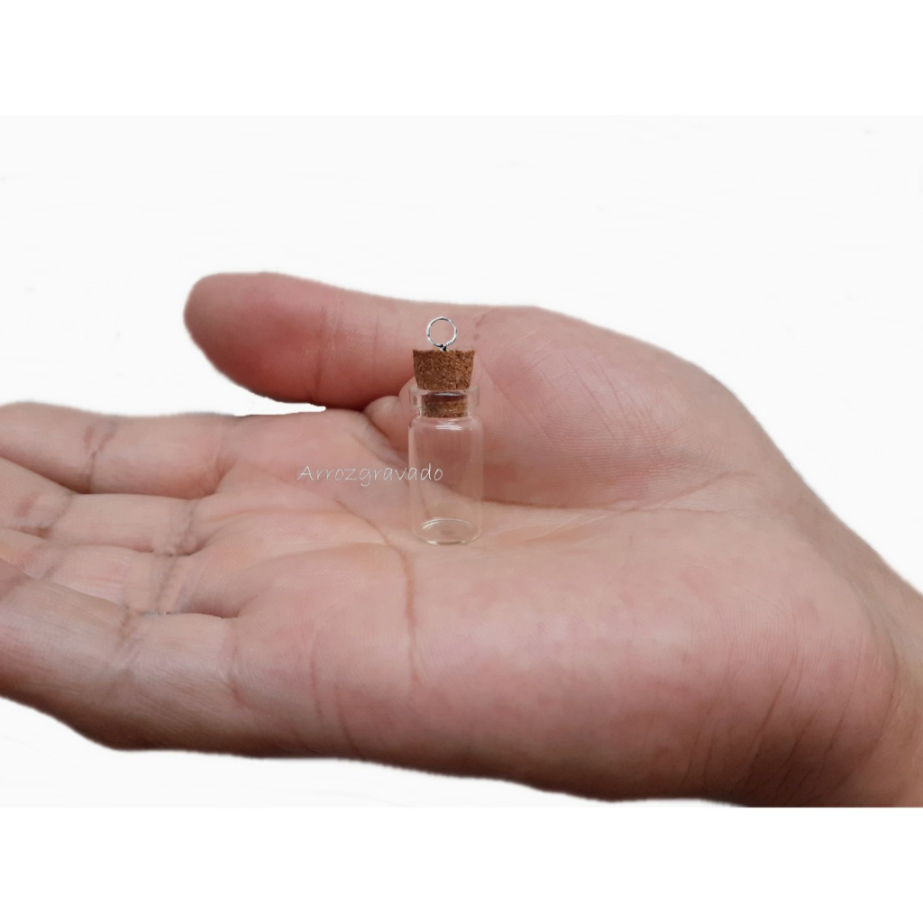 Pingente garrafinha, vidro penicilina, 1ml, vazio, rolha, cinzas