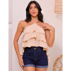 Blusa Feminino Tecido Duna 3 Babados 2023 Moda
