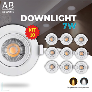 Kit 10 Luminária Spot Led Redondo Direcionável 7W Embutir Gesso Teto | Branco Frio 6500K | Branco Quente 3000K Bivolt em Oferta na Shopee