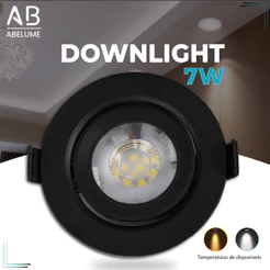 Luminária Spot Led Redondo Direcionável 7W Embutir Gesso Teto Preto Bivolt