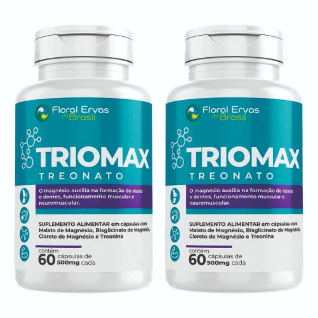 Triomax 120 Cápsulas 500 mg Magnésio Dimalato Quelato Treonina Triomax 2 frascos x 60 caps