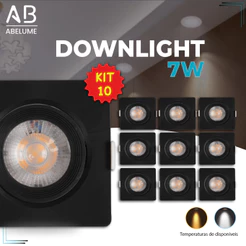 Kit 10 Luminária Spot Led Quadrado Direcionável 7W Embutir Gesso Teto Preto | Branco Frio 6500K (Luz Branca) | Branco Quente 3000K (Luz Amarela) Bivolt Spot Super LED Pronta Entrega