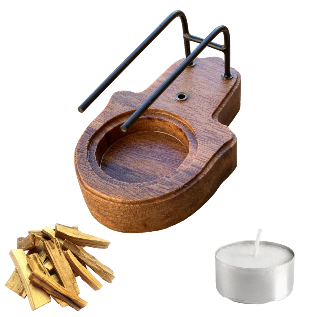 Porta Incenso Para Palo Santo Mão de Hamsa Mão de Fatima + 1Vela + 1 Lasca de PALO SANTO