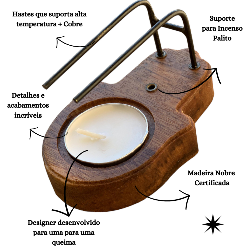 Incensário Palo Santo Mão de Fátima + 1Vela + Lasca de PALO SANTO