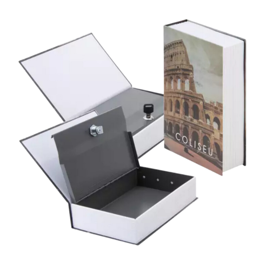 Cofre Porta Joias Formato de Livro Camuflado Guardar Documentos Dinheiro Com Chave