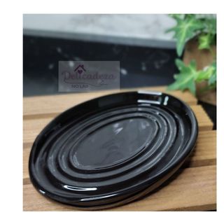 Descanso de Colher - Utensílios / em Cerâmica - Modelo Oval Moderno - Preto