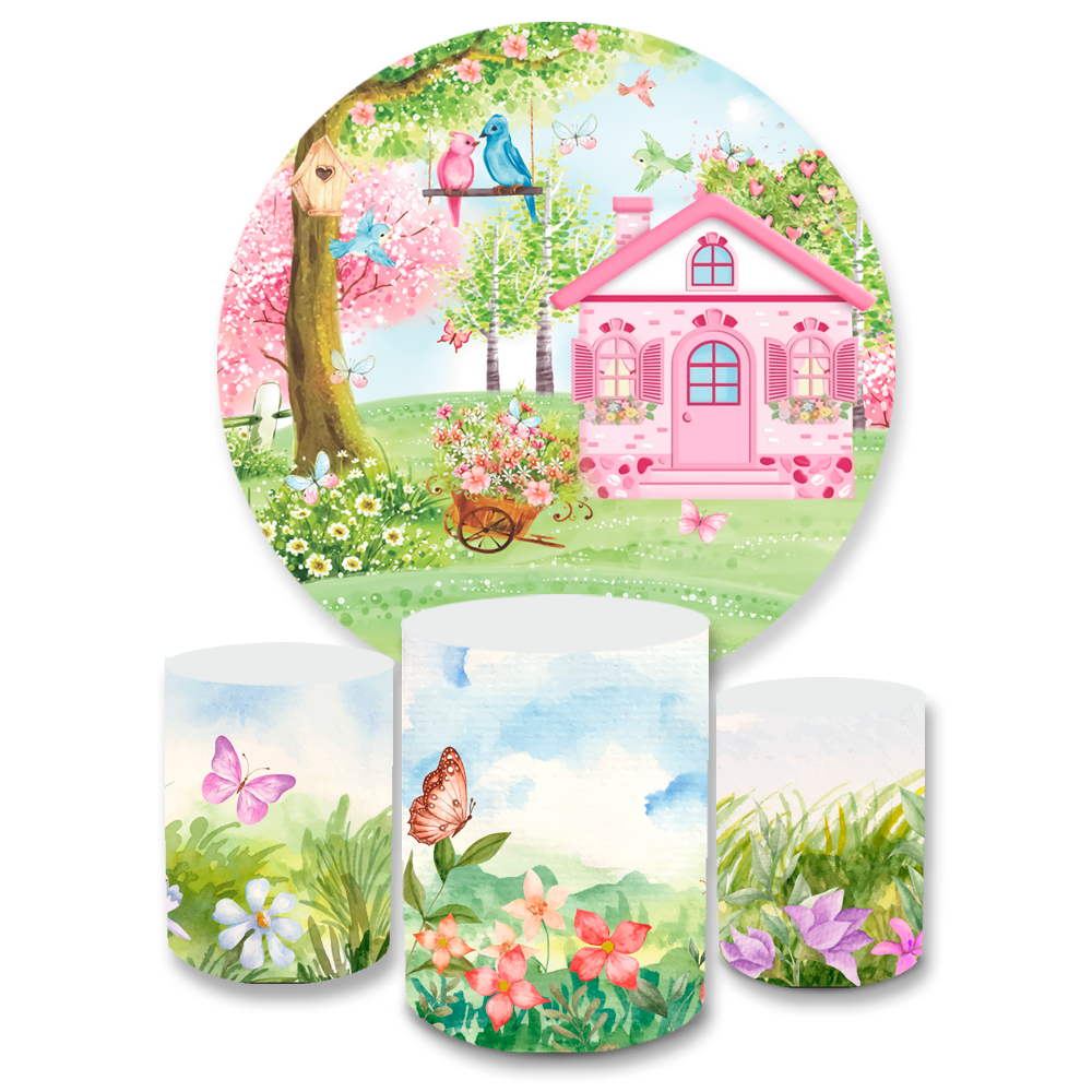 Trio Capa Cilindros Veste Fácil + Capa Painel Redondo 1,50 Jardim Encantado Rosa em Oferta na Shopee