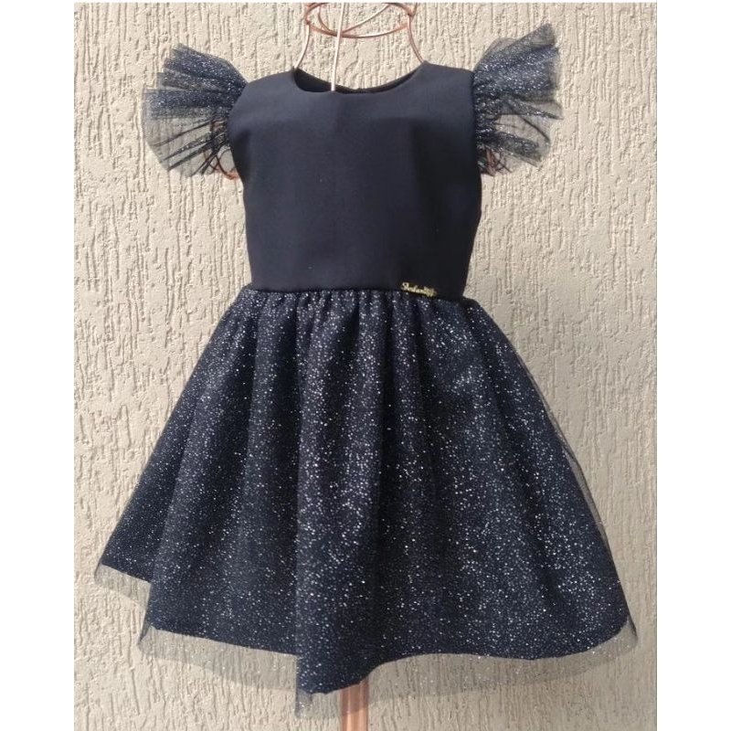 Vestido tule na manga preto em Oferta na Shopee