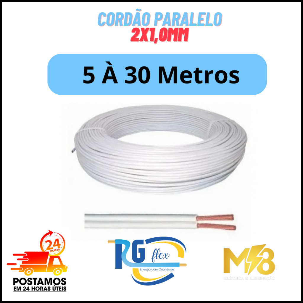 CABO FIO CORDAO PARALELO 2X1,00MM BRANCO 5 Metros 10 metro 15 metro