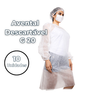 Pacote de Avental Descartável TNT Gramatura 20 Manga Longa Branco c/ 10 unidades