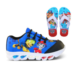Tenis de LED infantil Patrulha Canina masculino mais chinelo meninos com luzinhas