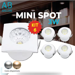 Kit 6 Mini Spot Led 3W Quadrado | Redondo Embutir Gesso Direcional GM Cor Branca | Amarela