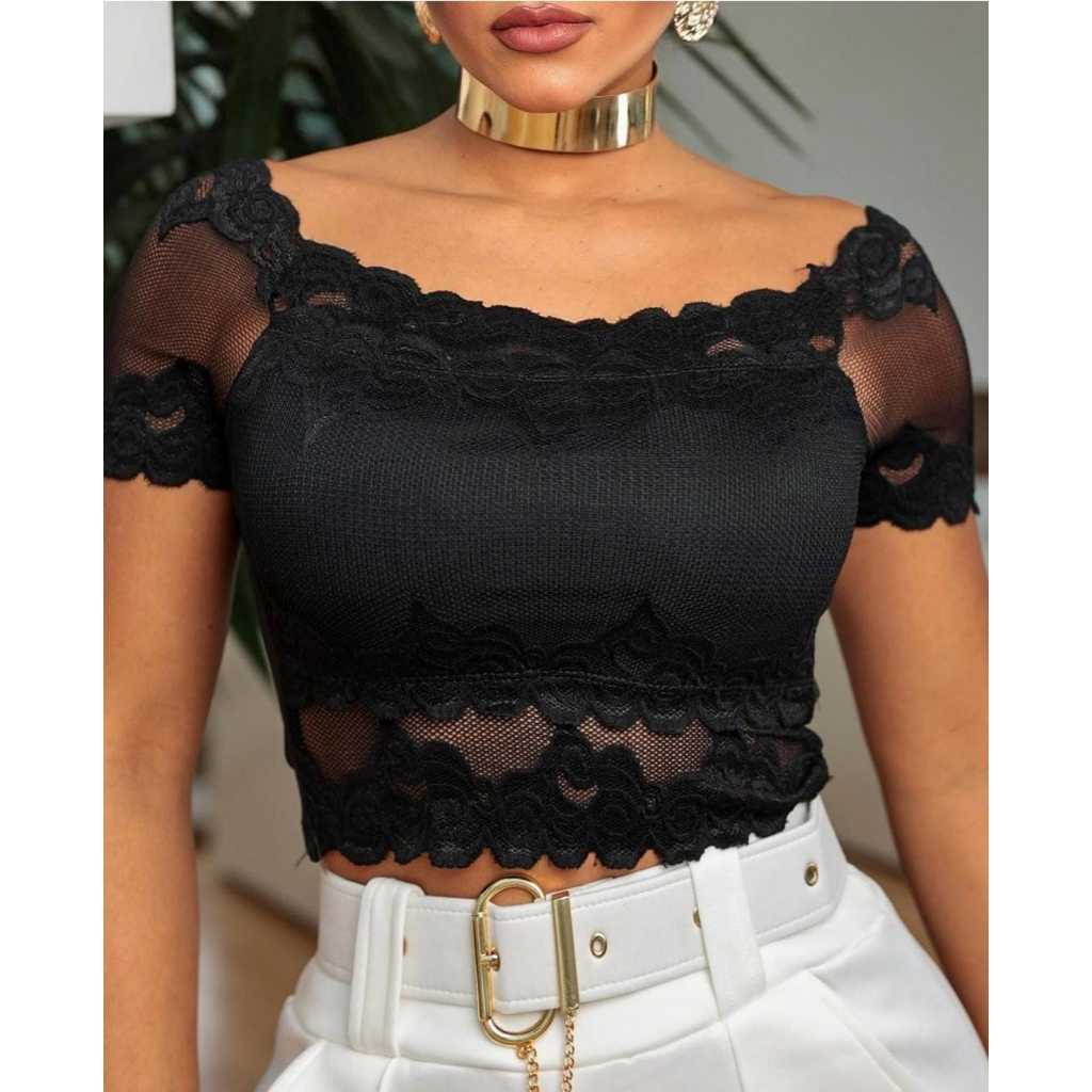 Cropped ciganinha Ombro a Ombro Renda Com Bojo Moda Verão em Oferta na Shopee