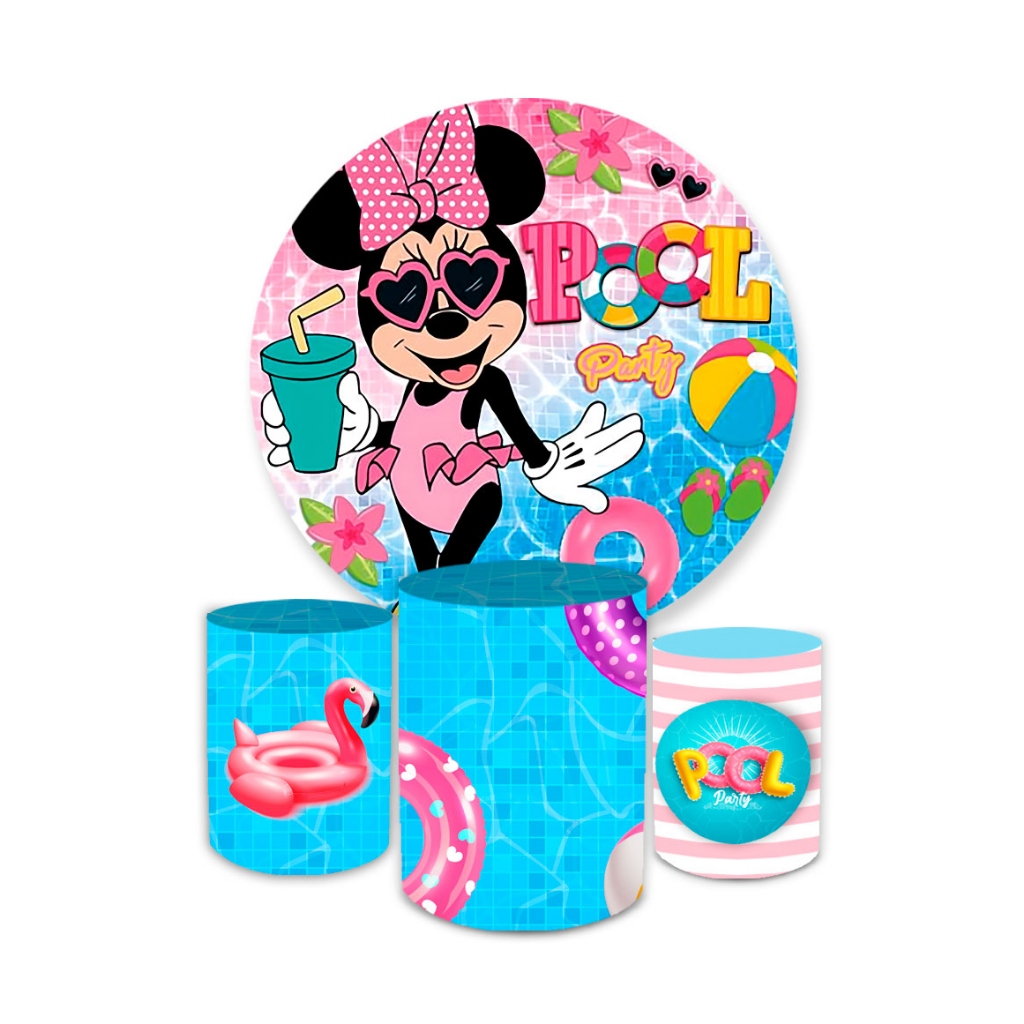 Trio Capa Cilindros Veste Fácil + Capa Painel Redondo 1,50 Pool Party Minnie em Oferta na Shopee