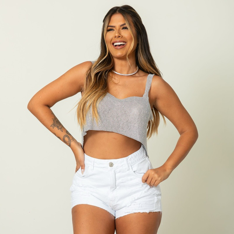 Short DESTROYED duplo branco  Enjoy life / short jeans feminino alta qualidade