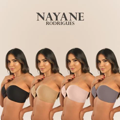 Sutia Sem Alcas de Alta Sustentacao Nayane Rodrigues Push Up Liso com Bojo e Aro Confortavel