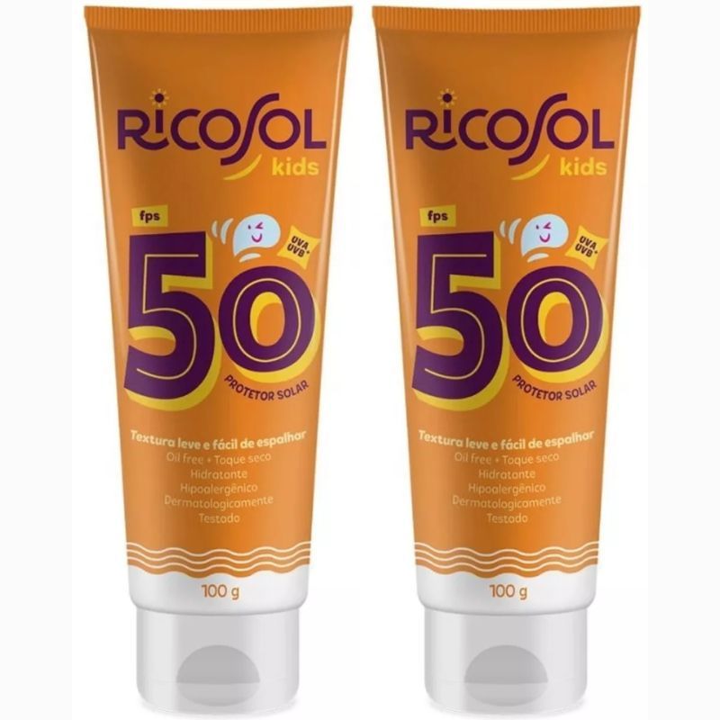 2 Protetores Solar Kids FPS 50 100g - Ricosol em Oferta na Shopee