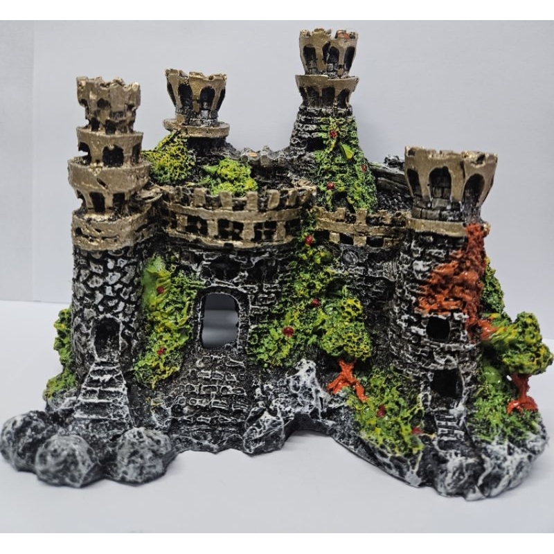 Enfeite Castelo Medieval Médio Toninho 4 Torres Resina Para Decoração Aquários