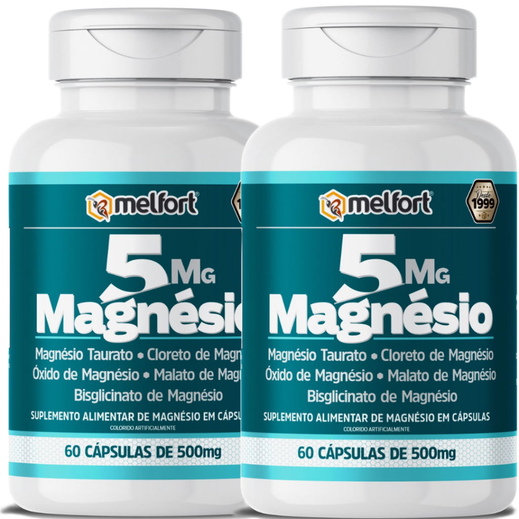 Kit 2 x 5 Magnésios Malato Taurato Óxido Bisglicinato Cloreto 120 Cáps