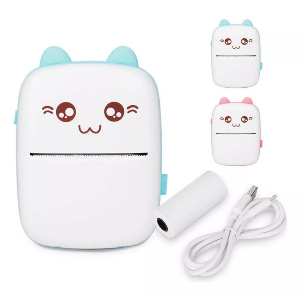 Mini Impressora Térmica Preto e Branco Portátil Sem Fio Bluetooth Gato