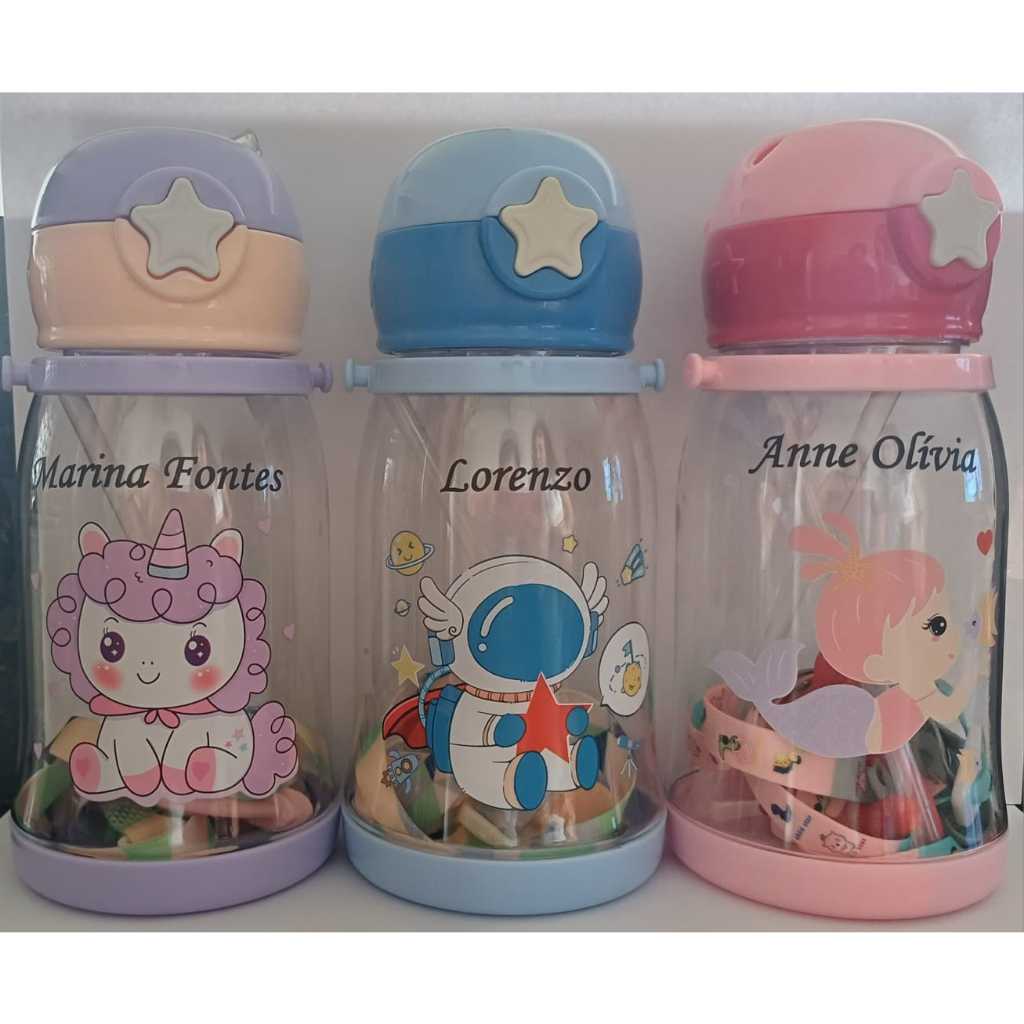 Garrafa de água infantil PERSONALIZADO orelha de alce bico de silicone (enviar o nome da criança por mensagem) em Oferta na Shopee