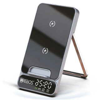 Carregador Indução 18w Dock Station Com Relógio & Despertado HREBOS DK-201