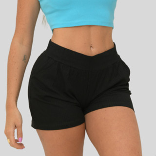 Shorts Curto Canelado Slim Cintura Alta Nathy