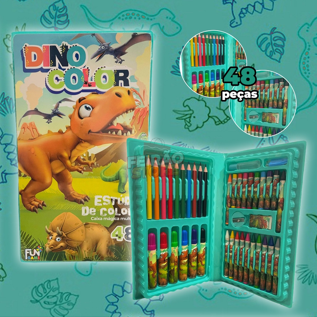 Maleta/Estojo de Pintura Infanil DinoColor 48 peças - Pronta Entrega