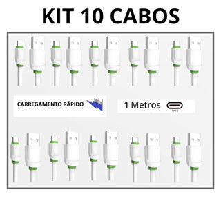 KIT 10 Cabo Usb 1M Carregador Dados Resistente Para Tipo C
