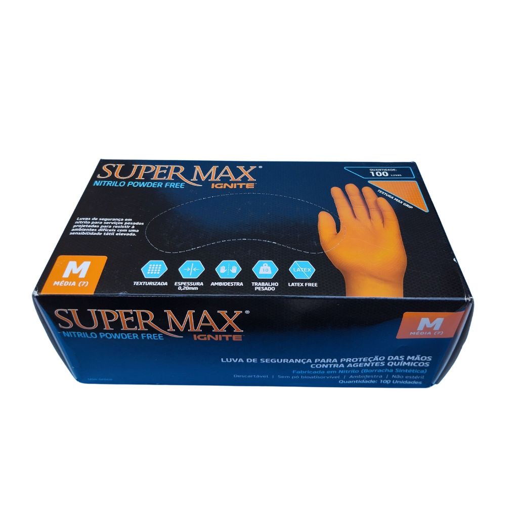 LUVA PARA MECANICO JARDINEIRO PRODUTOS QUIMICOS LARANJA CAIXA COM 100 ou 90 SUPERMAX em Oferta na Shopee