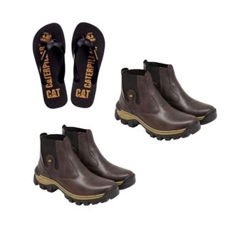Botina Masculina Em Couro Legítimo Impermeável Palmilha Gel Sola Costurada Bico PVC Com Chinelo Lançamento