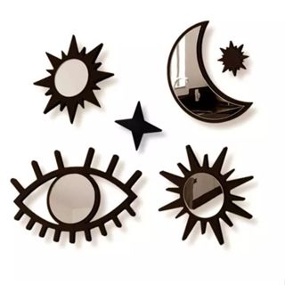 Kit 6 Peças Espelho Acrílico Místico Celestial Decorativo com Moldura mdf em Oferta na Shopee