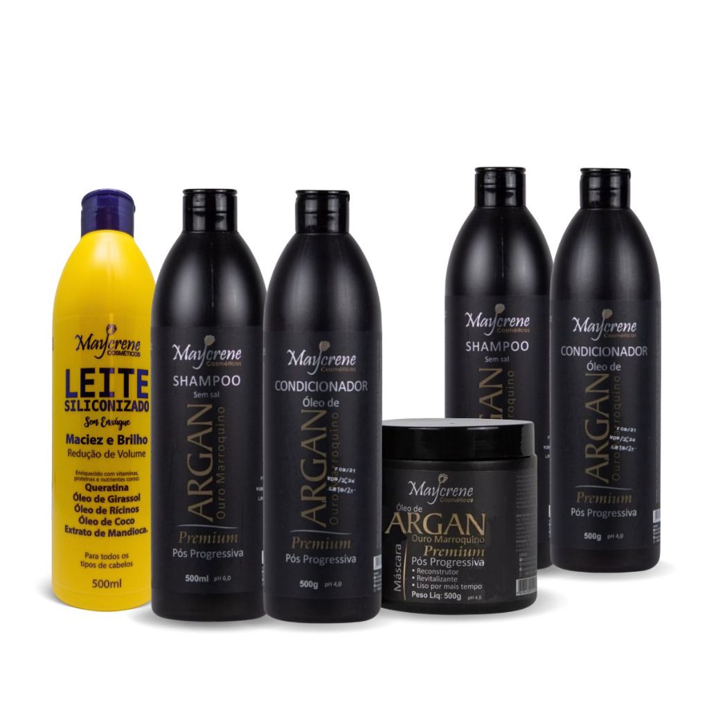 KIT PÓS PROGRESSIVA ARGAN COM 2 SHAMPOO, 2 CONDICIONADOR, 1 MASCARA E 1 LEITE SILICONIZADO 6 PRODUTOS