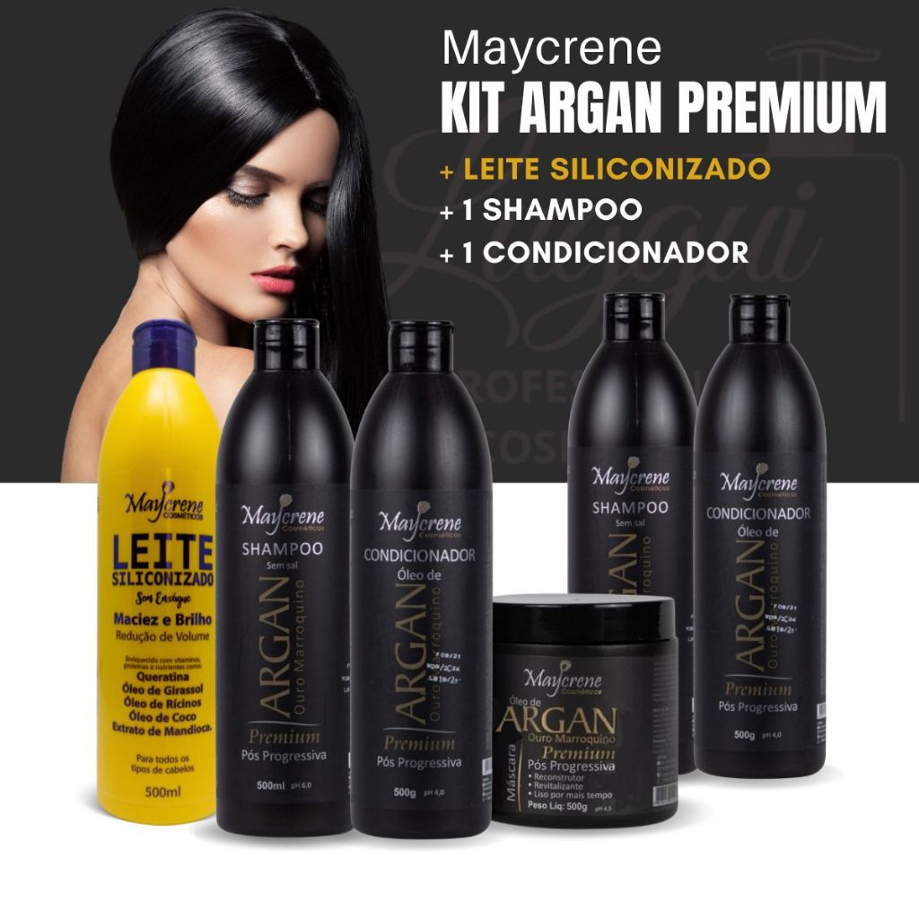 KIT PÓS PROGRESSIVA ARGAN COM 2 SHAMPOO, 2 CONDICIONADOR, 1 MASCARA E 1 LEITE SILICONIZADO 6 PRODUTOS