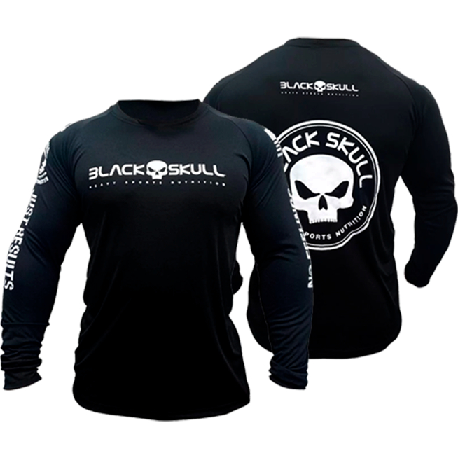 Camiseta Black Skull Original Manga Longa Dry Fit Sports Luta Camisa Treino Academia Manga Comprida