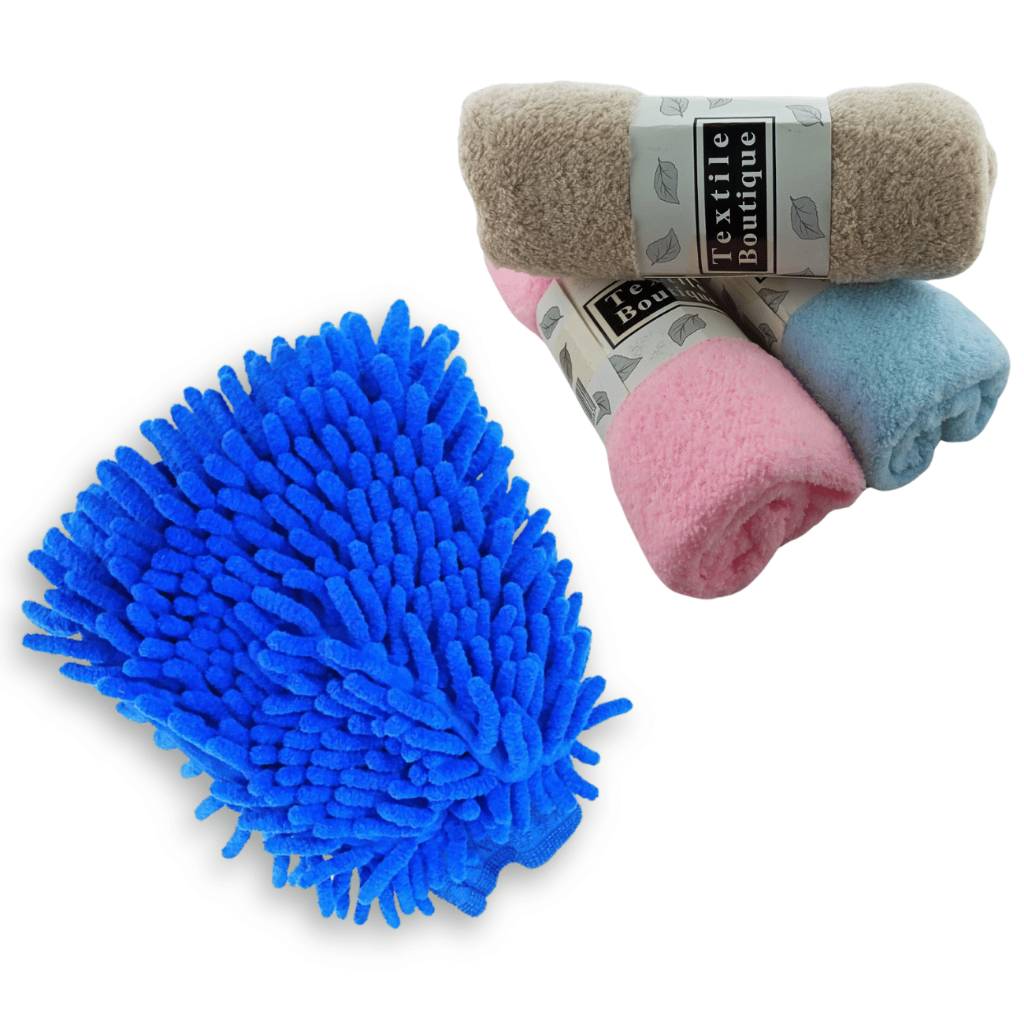 Kit 1x Luva Microfibra Dupla Face Automotiva Multiuso 100% limpeza Carro Moto 3x Toalha Microfibra