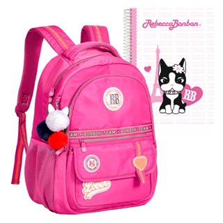 Mochila Costas Reforcada Metalizada Brilho Pompom Oficial Rebecca Bonbon Squeeze Meninas Escolar Adolescente Lancamento Rb