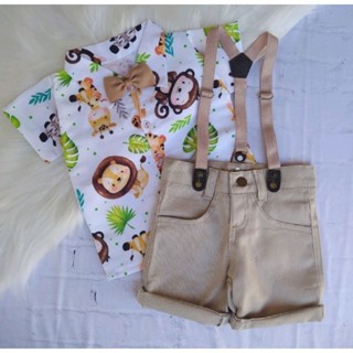 Roupa Safari Infantil Menino Safari Baby Festa Bege Folhas