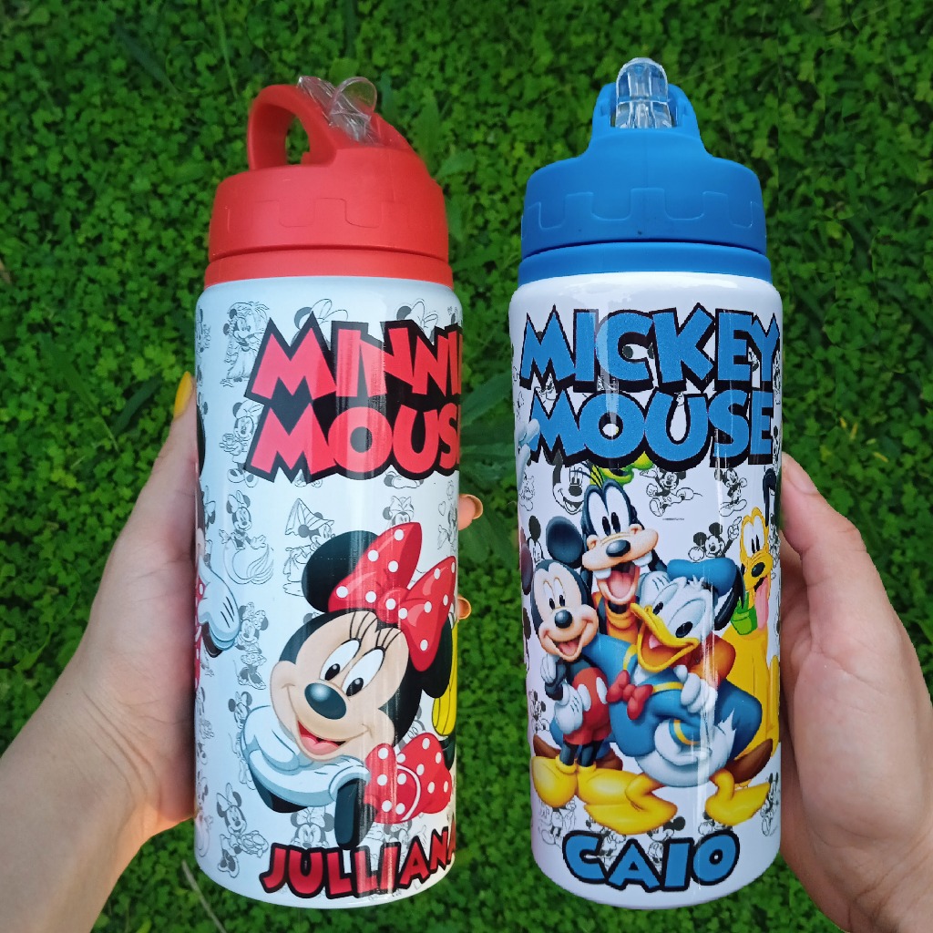 Garrafa Minnie e Mickey Personalizada Com Nome 600ml De Aluminio Infantil em Oferta na Shopee