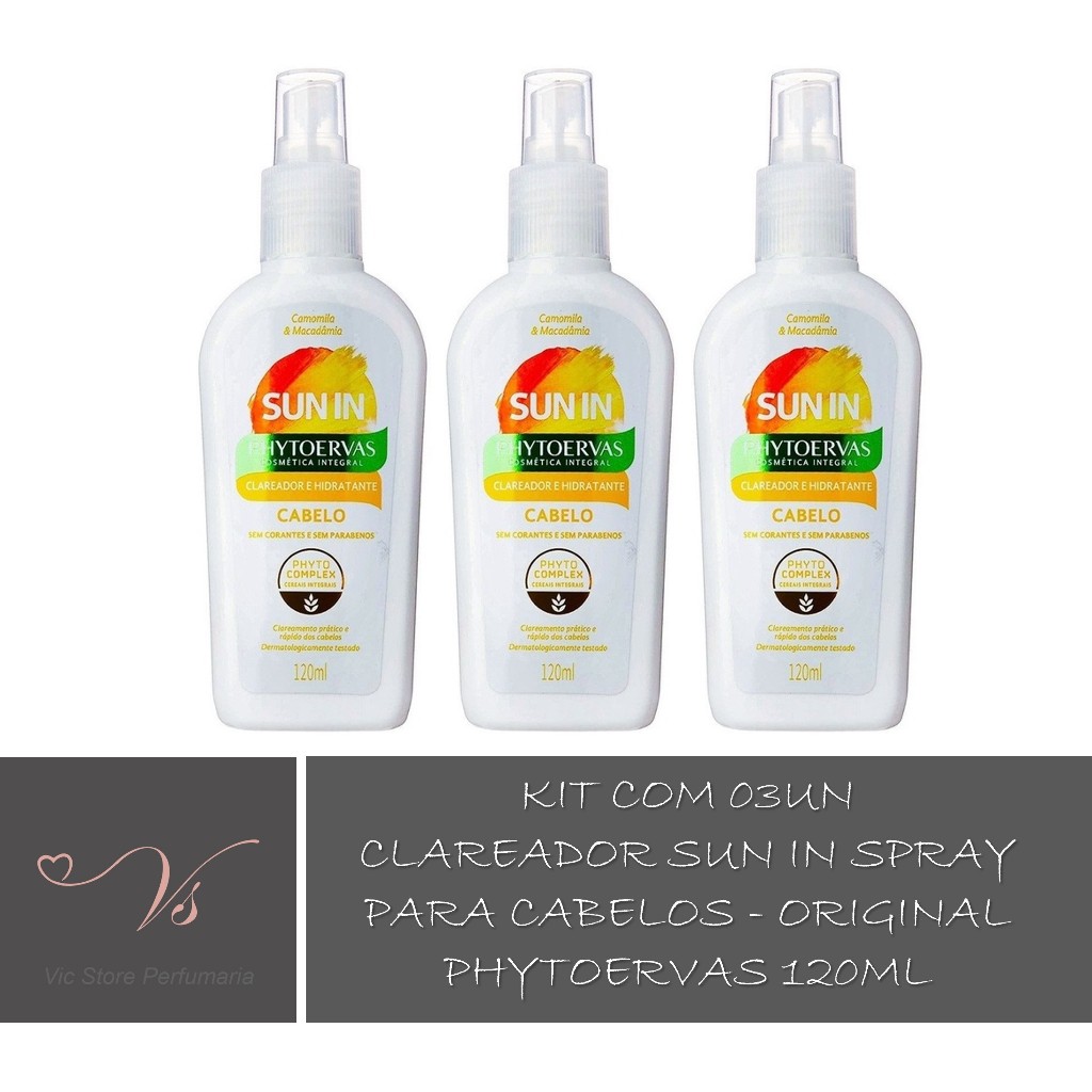 Kit com 03un Clareador Sun In Spray Para Cabelos - Original Phytoervas 120ml em Oferta na Shopee