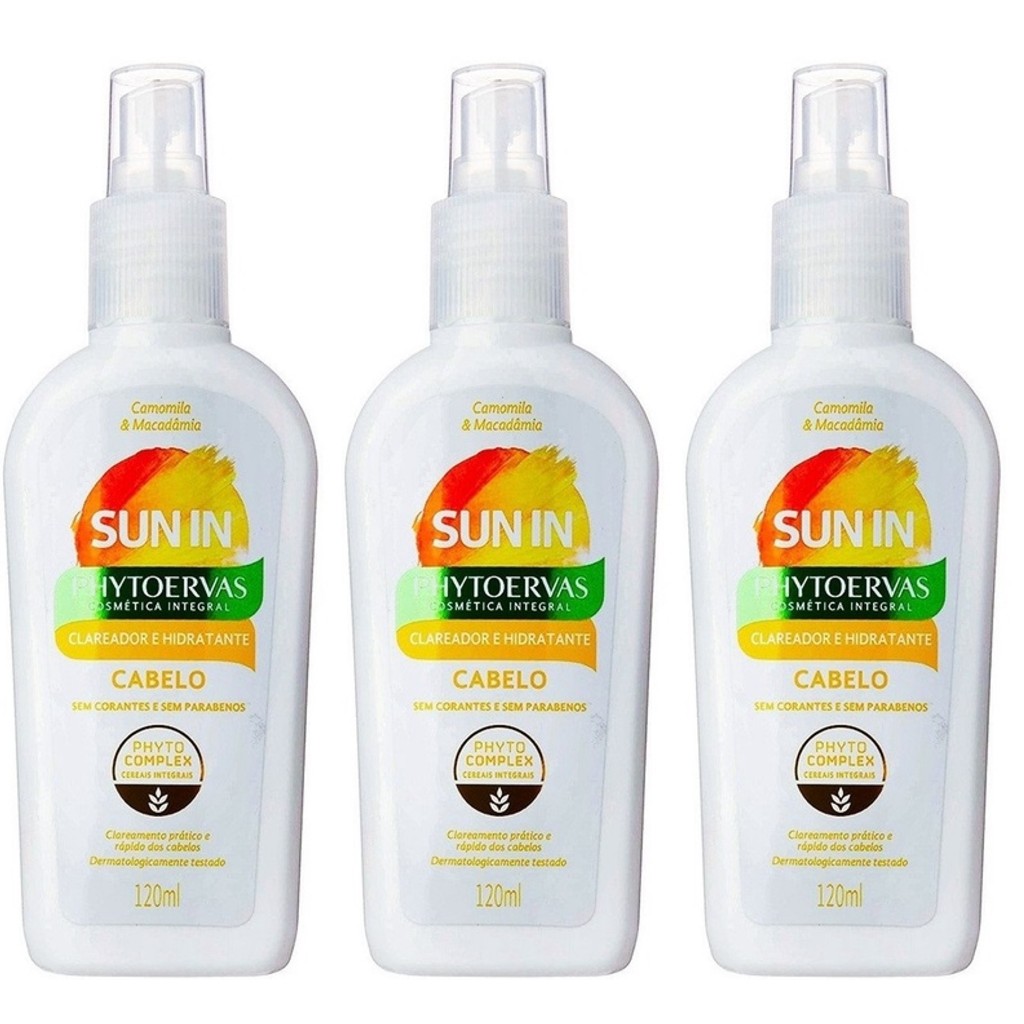 Kit com 03un Clareador Sun In Spray Para Cabelos - Original Phytoervas 120ml