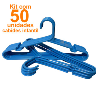 Conjunto 50 Cabides Azul Infantil Reforçado para Guarda Roupa de Crianças e Bebê