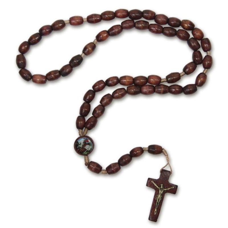 Terço em Madeira de São Jorge Nossa Senhora São Bento 44 cm Terço de Proteção Guerreiro Protegido e Abençoado