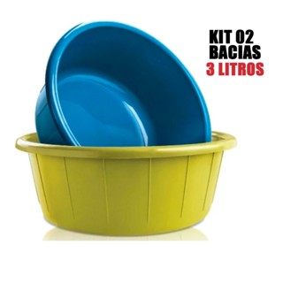 Kit 02 Bacias Plástico REFORÇADAS 03 Litros Alimentos Cozinha PEQUENA