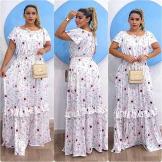 Vestido Estampado evangélico Ciganinha Longo floral crepe moda evangélica plus size