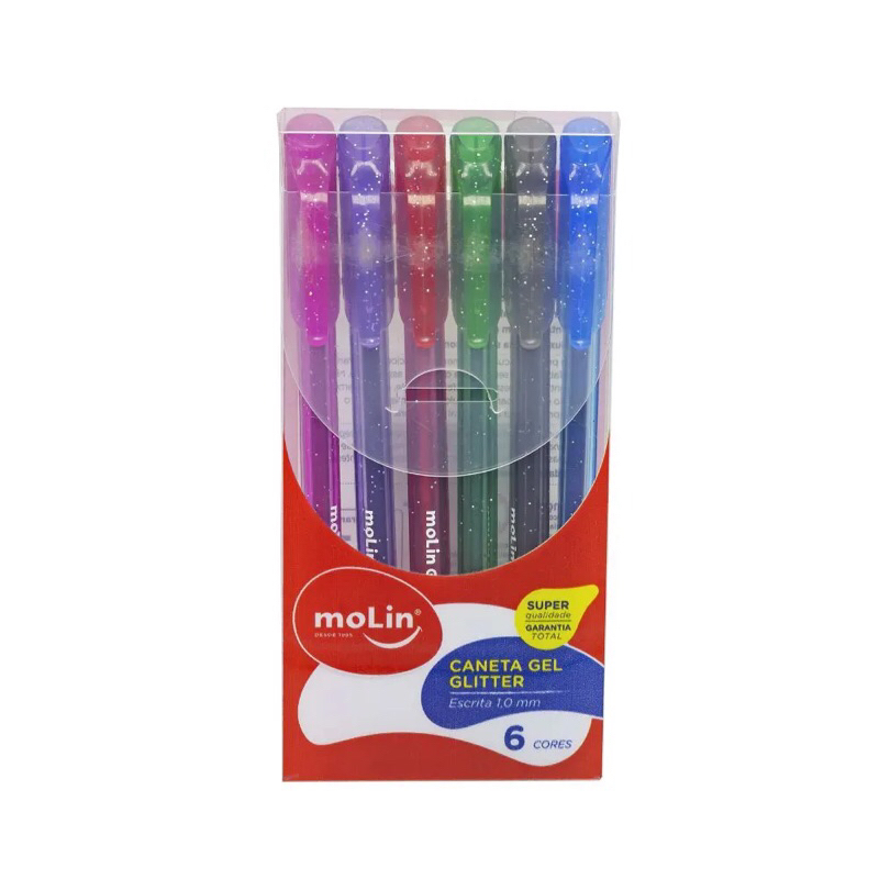 Lançamento - Caneta Gel Glitter 6 Cores - Molin - Papelaria - Material Escolar